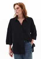 Bayan Siyah Keten Karışımlı Oversize Gömlek