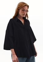 Bayan Siyah Keten Karışımlı Oversize Gömlek