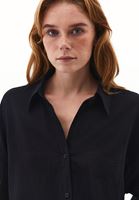 Bayan Siyah Keten Karışımlı Oversize Gömlek