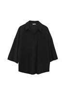Bayan Siyah Keten Karışımlı Oversize Gömlek