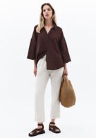 Bayan Kahverengi Keten Karışımlı Oversize Gömlek