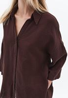 Bayan Kahverengi Keten Karışımlı Oversize Gömlek