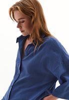 Bayan Mavi Keten Karışımlı Oversize Gömlek