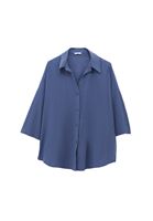 Bayan Mavi Keten Karışımlı Oversize Gömlek