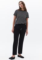 Bayan Siyah Keten Karışımlı Carrot-Fit Pantolon