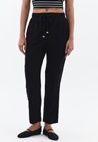 Bayan Siyah Keten Karışımlı Carrot-Fit Pantolon