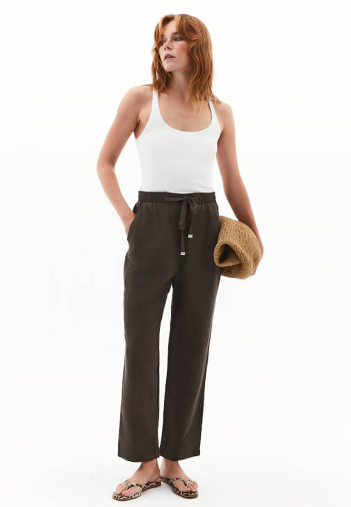 Kahverengi Keten Karışımlı Carrot-Fit Pantolon