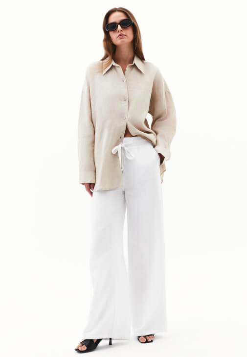 Keten Düğmeli Gömlek ve Pantolon Kombini