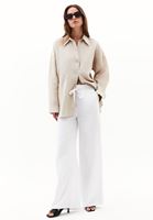 Bayan Bej Keten Düğmeli Gömlek