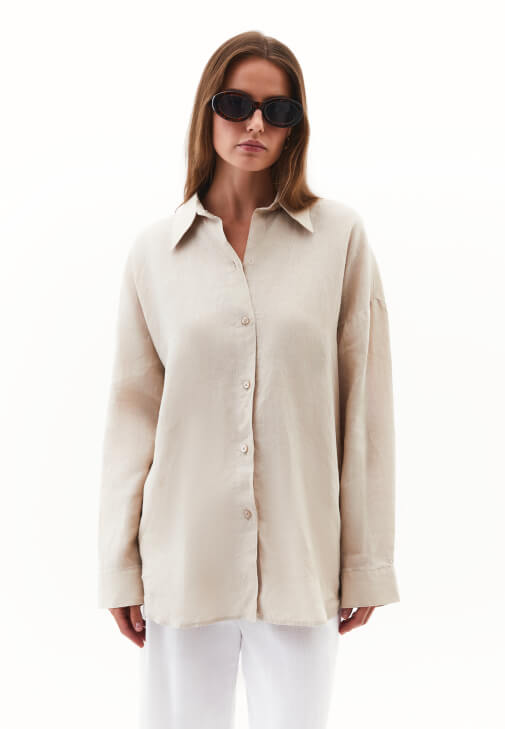 Keten Düğmeli Gömlek ve Pantolon Kombini