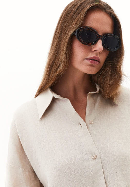 Keten Düğmeli Gömlek ve Pantolon Kombini