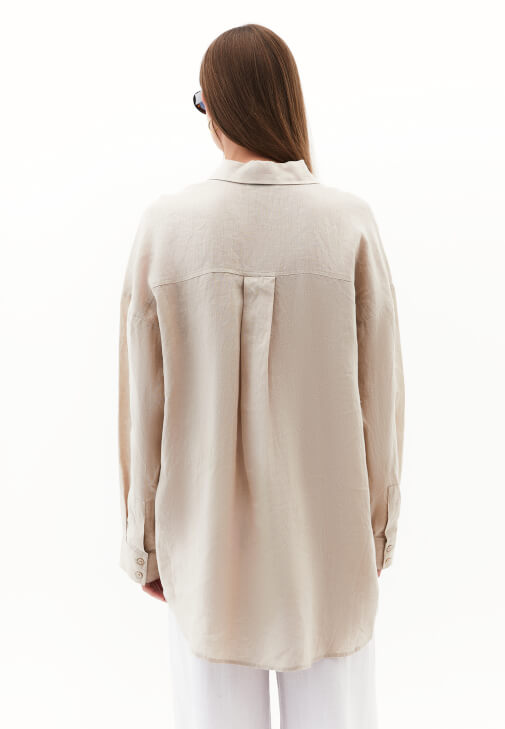 Keten Düğmeli Gömlek ve Pantolon Kombini