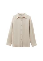 Bayan Bej Keten Düğmeli Gömlek