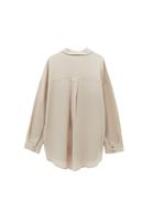 Bayan Bej Keten Düğmeli Gömlek