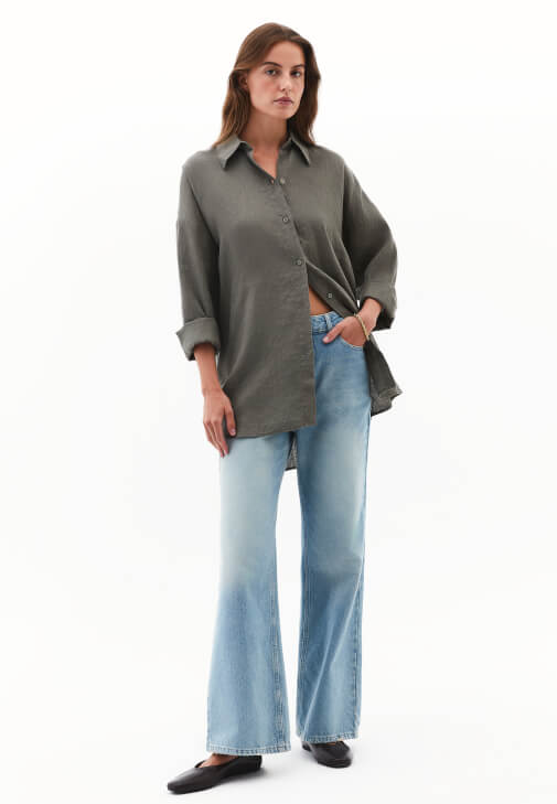 Keten Gömlek ve Wide-Leg Pantolon Kombini