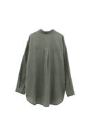 Bayan Yeşil Keten Düğmeli Gömlek