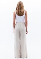 Bayan Bej Keten Wide-Leg Pantolon