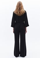 Bayan Siyah Keten Wide-Leg Pantolon