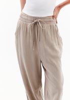 Bayan Bej Keten Karışımlı Baggy-Fit Pantolon