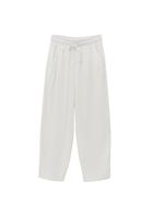 Bayan Beyaz Keten Karışımlı Baggy-Fit Pantolon