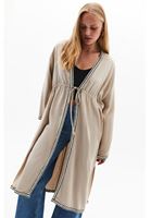 Bayan Bej Keten Karışımlı Kimono