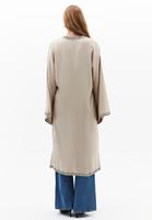Bayan Bej Keten Karışımlı Kimono