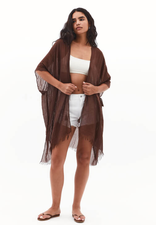 Kahverengi Basic Kimono