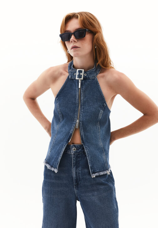 Mavi Halter Yaka Denim Bluz