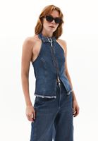 Bayan Mavi Halter Yaka Denim Bluz