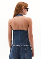 Bayan Mavi Halter Yaka Denim Bluz