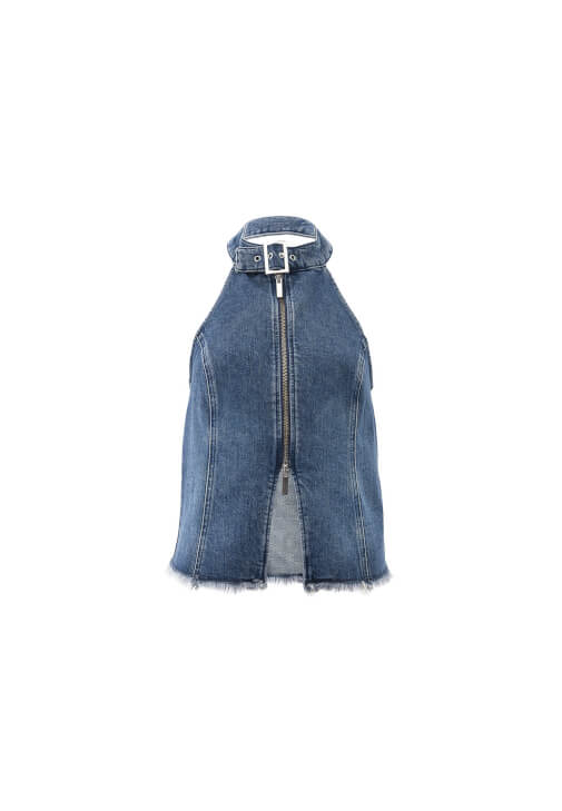 Halter Yaka Bluz ve Barrel-Fit Pantolon Kombini