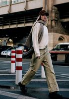 Women Sand Beige Mid Rise Baggy Fit Pants