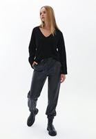 Bayan Kahverengi Vegan Deri Jogger Pantolon