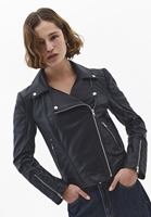 Bayan Siyah Fermuarlı Vegan Deri Ceket