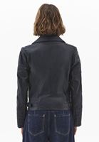 Bayan Siyah Fermuarlı Vegan Deri Ceket