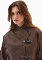 Bayan Kahverengi Vegan Deri Yıkamalı Ceket