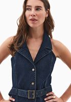 Bayan Mavi Kemer Detaylı Denim Elbise