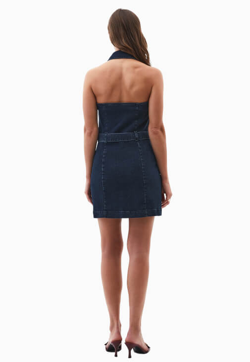 Denim Mini Elbise ve Topuklu Terlik Kombini