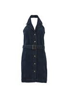 Bayan Mavi Kemer Detaylı Denim Elbise