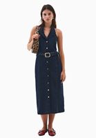 Bayan Mavi Kemerli Uzun Denim Elbise