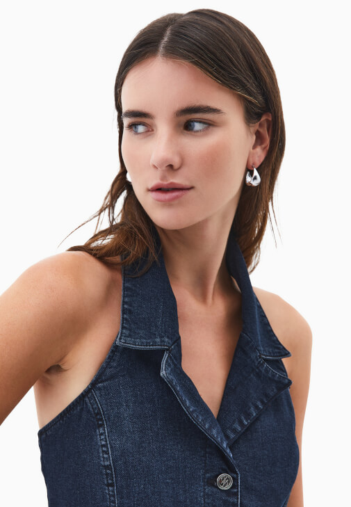 Kemerli Denim Elbise ve Babet Kombini