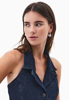 Bayan Mavi Kemerli Uzun Denim Elbise