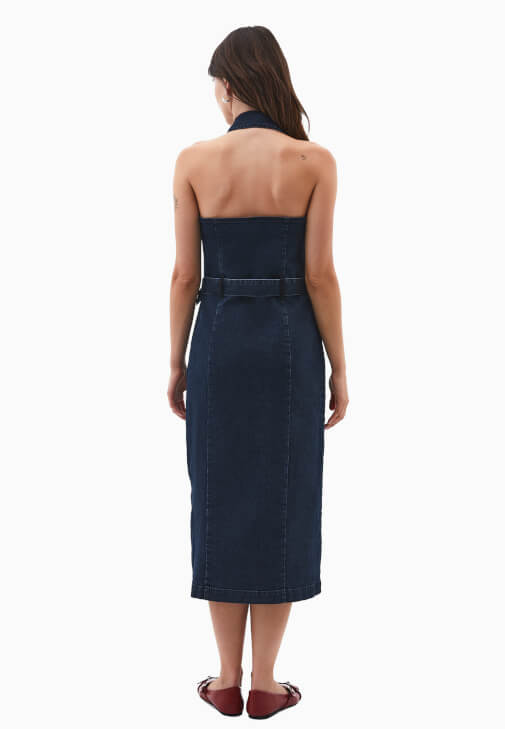 Kemerli Denim Elbise ve Babet Kombini