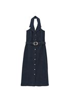 Bayan Mavi Kemerli Uzun Denim Elbise