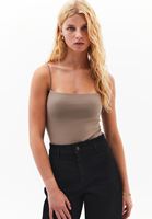 Women Sand Beige Modal Strappy Tank Top