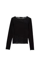 Bayan Siyah Modal Dantelli Tişört