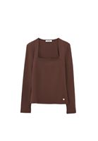 Bayan Kahverengi Modal Kare Yaka Tişört