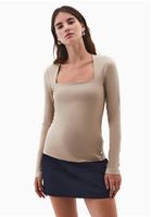 Bayan Bej Modal Kare Yaka Tişört