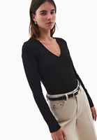 Bayan Siyah Modal V Yaka Tişört