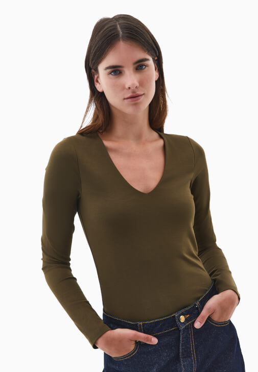 Yeşil Modal V Yaka Tişört